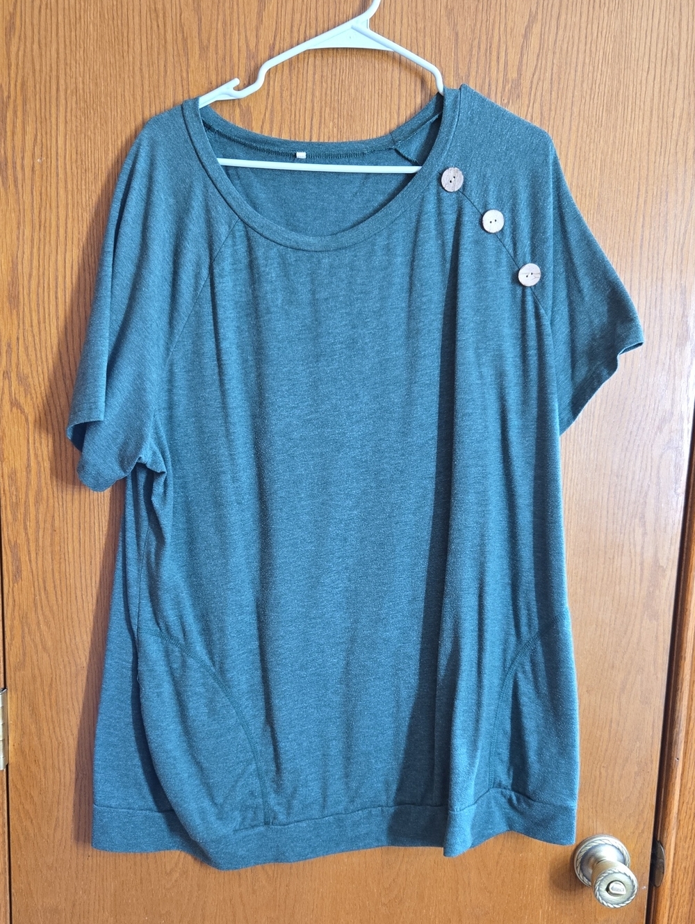 Women's Hunter Green Short-Sleeve Top with Button Detail